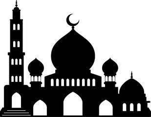 Mosque vector illustration. Silhouette mosque icon for sign and symbol of muslim worship place. Mosque icon of islam religion and muslim faith. Place of muslim to pray