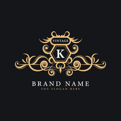 elegant K creative vintage frame logo brand design concept