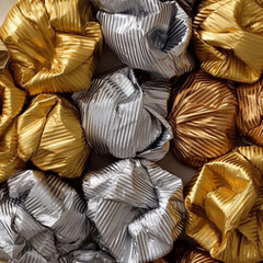 [candy wrappers] in [gold, silver, and bronze] hues Wallpaper created with generative AI software