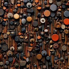 [rusty nails] in [burnt orange, gray, and black] hues Wallpaper created with generative AI software