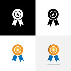 Art illustration design sport logo concept icon with silhouette of medal