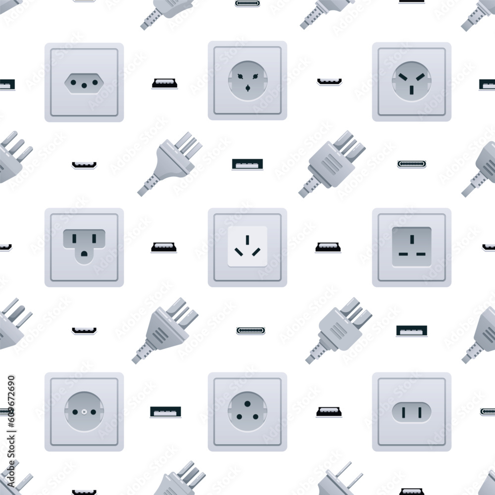 Aufkleber seamless pattern with sockets and plugs in a repetitive design. perfect for adding a modern and func