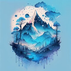 Obraz premium Landscape illustration with mountains and Landscape illustration with mountains and forest