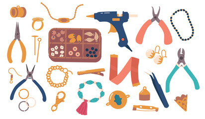 Comprehensive Set Of Fittings And Tools, For Jewelry Making And Repairs. Includes Variety Of Essential Instruments