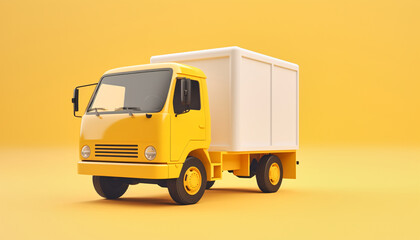 Yellow cartoon Cargo truck with blank side mock up on yellow background, AI generated