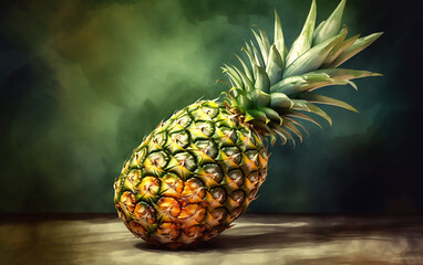 Pineapple on the table. Generative AI technology.