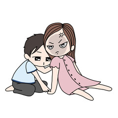 Frustrated girlfriend and angry stressful girlfriend quarrel in unhappy relationship.