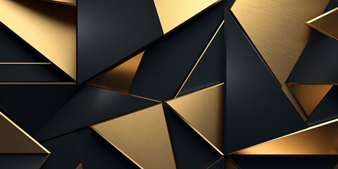 Dreieckige Elemente in schwarz und gold als Hintergrund, ai generativ