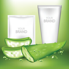 aloe vera gel face mask and blank package . Vector illustration