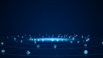 Blue digital grid and rotation circle line connection ai technology icon on futuristic abstract background artificial intelligence concepts