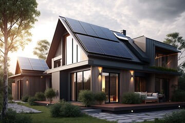 Fototapeta na wymiar solar panels on the roof or in solar farm. Green Energy.Generative AI