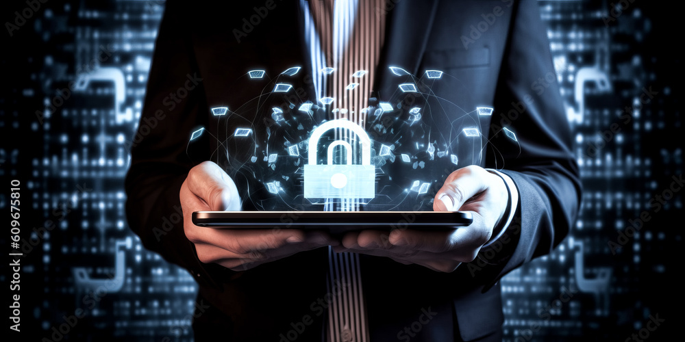 Aufkleber a sophisticated network of servers protects sensitive data with the latest cyber security measures -
