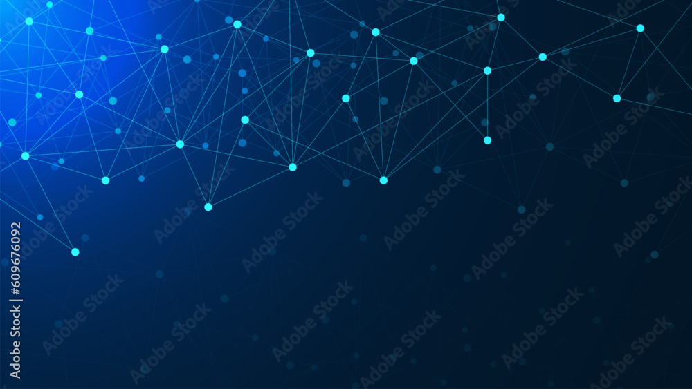 Poster geometric with connecting dots and lines background of science and technology. global network connec