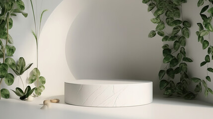 3D render beautiful white podium for whitening beauty skincare products display backdrop. Generative Ai