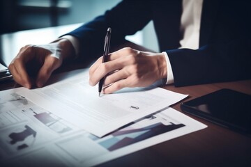 businessman man signature document hand contract conference office lawyer business group. Generative AI.