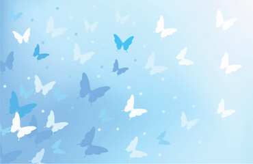 Light banner with butterflies. Vector illustration of different shades of blue. 