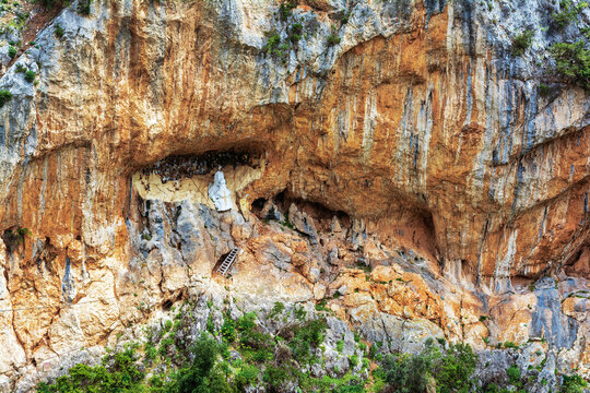 Religion icons in the rocks at Canyon of Goura, Attica, Greece