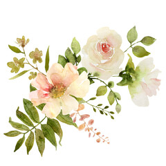 Rose flower watercolor bouquet - 609677811