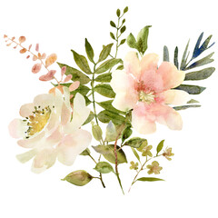Rose flower watercolor bouquet - 609677872