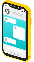 yellow Isometric Flat Smartphone showing message chat