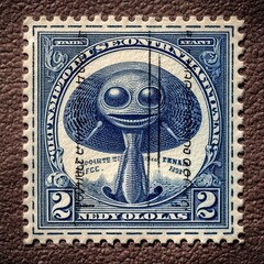 Postage stamp with the face of an alien. Generative AI