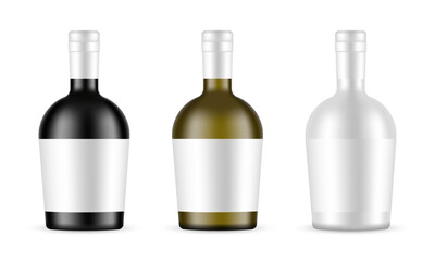 Cognac or Wine Bottle Mockup, Isolated on White Background. Vector Illustration