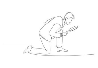 Continuous line drawing of detective man job and magnifying glass vector illustration. Premium vector.