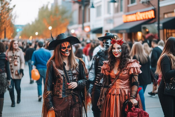 Fototapeta premium Group of people dressed up for Halloween created with Generative AI technology