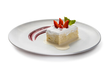 Tres Leches Dessert on a white plate