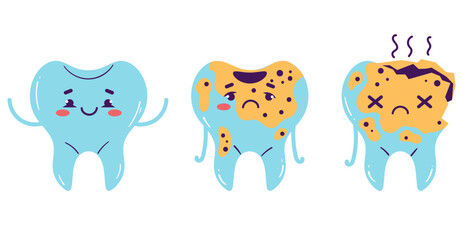 Teeth tooth clean cavity isolated set. Vector graphic design illustration