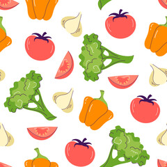 Food vegetable vegetarian seamless pattern background concept. Vector graphic design illustration
