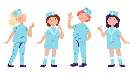 Doctor child kid children hospital isolated set. Vector design graphic illustration