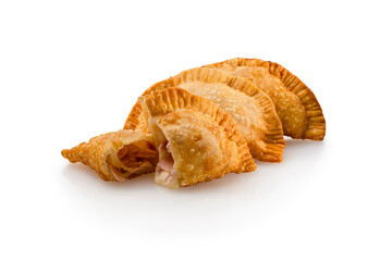 Crunchy Ham and Cheese Empanadas on white background
