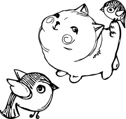 linear hand drawn cute cartoon animals