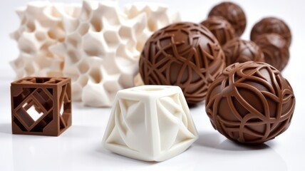 3D printed chocolates candy. 3D Food Printers Create Chocolate and Sweets. 3D Printing technology for the confectionery production. AI generative