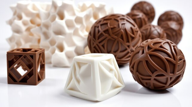 3D printed chocolates candy. 3D Food Printers Create Chocolate and Sweets. 3D Printing technology for the confectionery production. AI generative