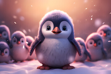Cute Penguins in the Snow