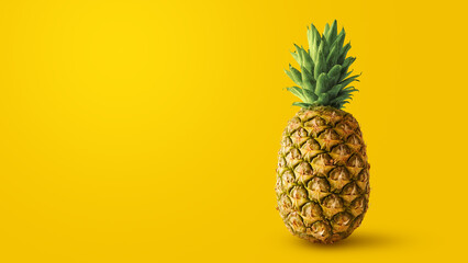 A tropical pineapple isolated on empty yellow background
