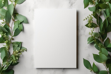 Fototapeta na wymiar Natural Elegance: DIY Paper Mock-Ups with Floral Frame for Weddings, Showers, and Special Events Generative Ai 