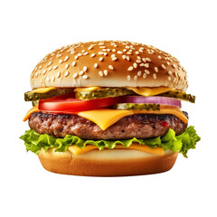 hamburger on white background generative ai, clipping path, png file