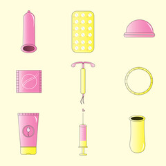 Free vector illustration image Concept of contraceptive method sprotection contraception prevention protection woman set