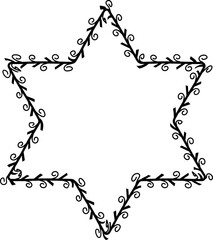 Hexagram frame spiral leaves wreath vector border floral photo frame black romantic botanical branches decoration wedding anniversary birthday new year newborn Christmas valentine winner award