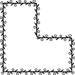 L Shape conner frame spiral leaves wreath vector border floral photo frame black romantic botanical branches decoration wedding anniversary birthday new year newborn Christmas valentine winner award c