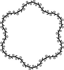 Hexagram frame spiral leaves wreath vector border floral photo frame black romantic botanical branches decoration wedding anniversary birthday new year newborn Christmas valentine winner award