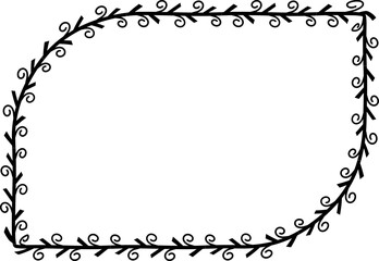 Round Diagonal Corner Rectangle frame spiral leaves wreath vector border floral photo frame black romantic botanical branches decoration wedding anniversary birthday new year newborn Christmas 