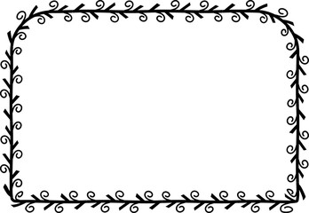 Round Same Side Corner Rectangle frame spiral leaves wreath vector border floral photo frame black romantic botanical branches decoration wedding anniversary birthday new year newborn Christmas 