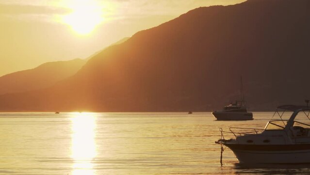 Bay of Kotor on summer sunset with boats