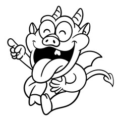 Little Devil cartoon characters laughing out loud. Best for outline, logo, and coloring book with halloween themes for kids