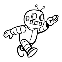 Robot toy cartoon characters walking automatically. Best for outline, logo, and coloring book with science education themes for kids