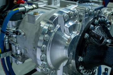 close up view of modern car engine with details.
